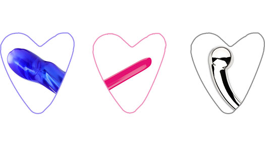 Three body-safe sex toys in heart frames